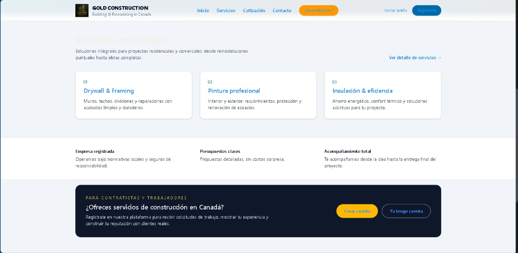 Gold Construction — Plataforma y Marketplace de Construcción en Canadá - Vista 2