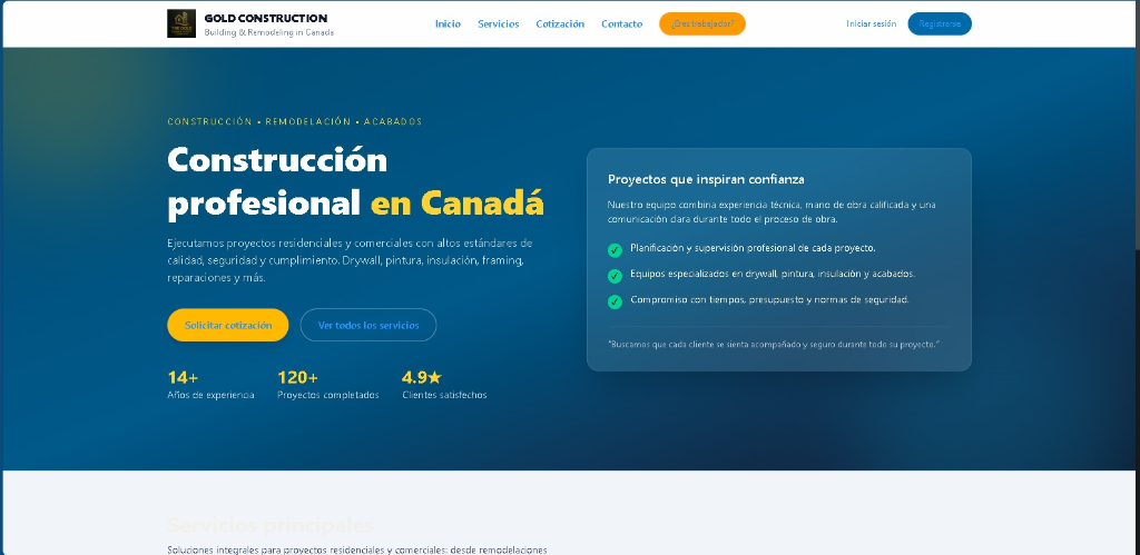 Gold Construction — Plataforma y Marketplace de Construcción en Canadá - Vista 1